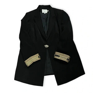 Louise Ricci jeweled black one button blazer plus size gold embroidery